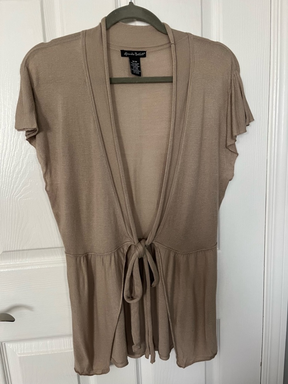 Alexandra Bartlett Taupe Tie-Front Short Sleeve Cardigan